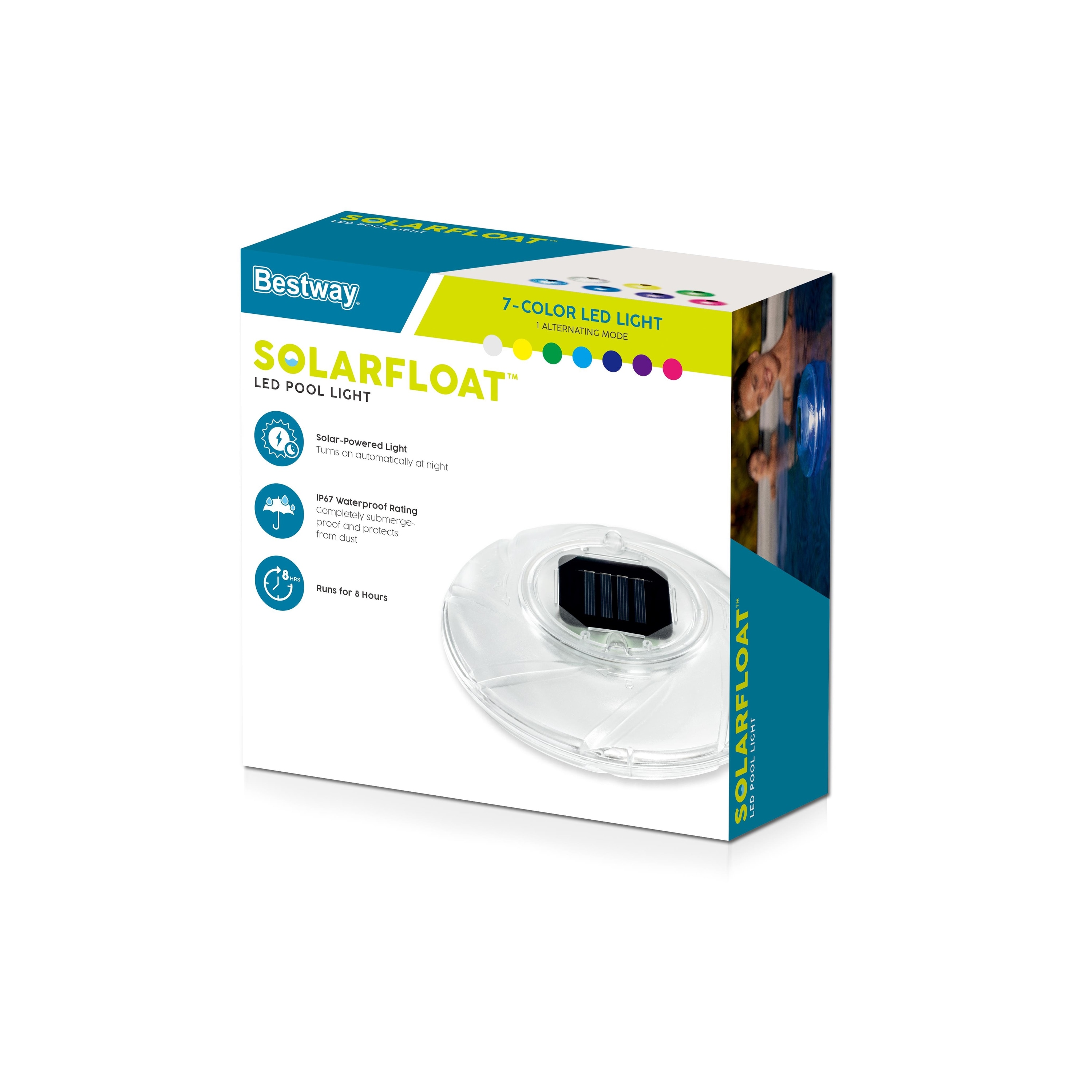 Lampa solara LED BESTWAY, pentru piscina, 7 culori, plutitoare, diametru 18 cm