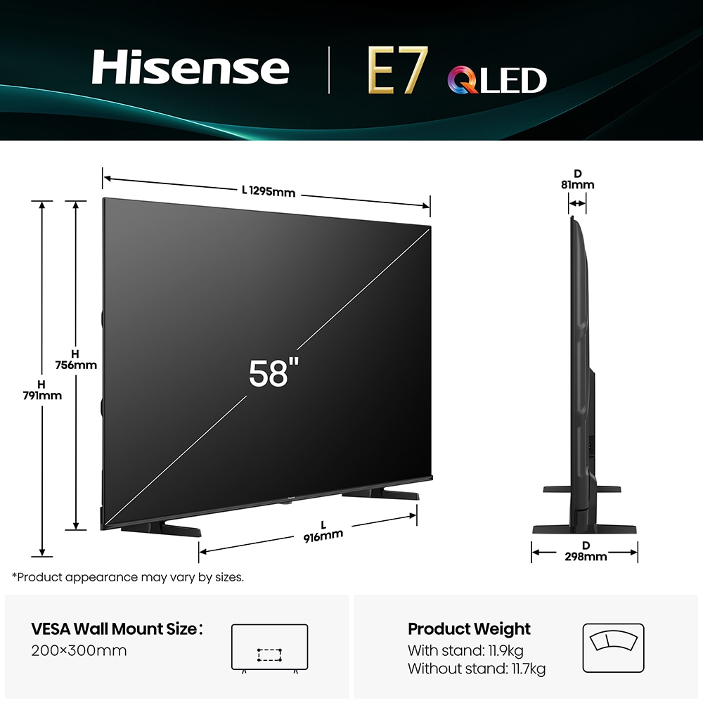 Televizor QLED Smart HISENSE 58E7Q, Ultra HD 4k, 146cm