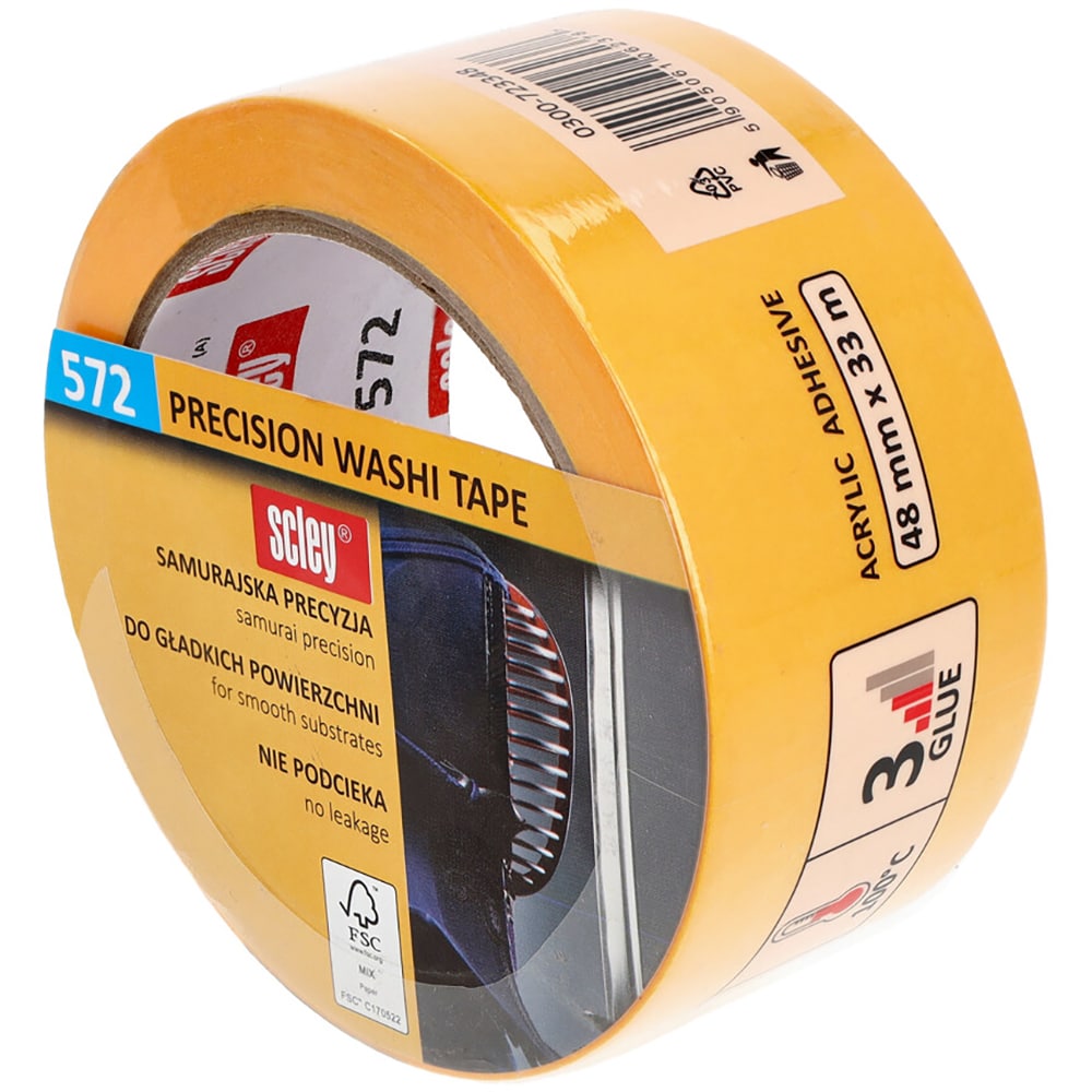 Banda adeziva mascare SCLEY 572 Precision Washi Tape, 48mm x 33m, galben