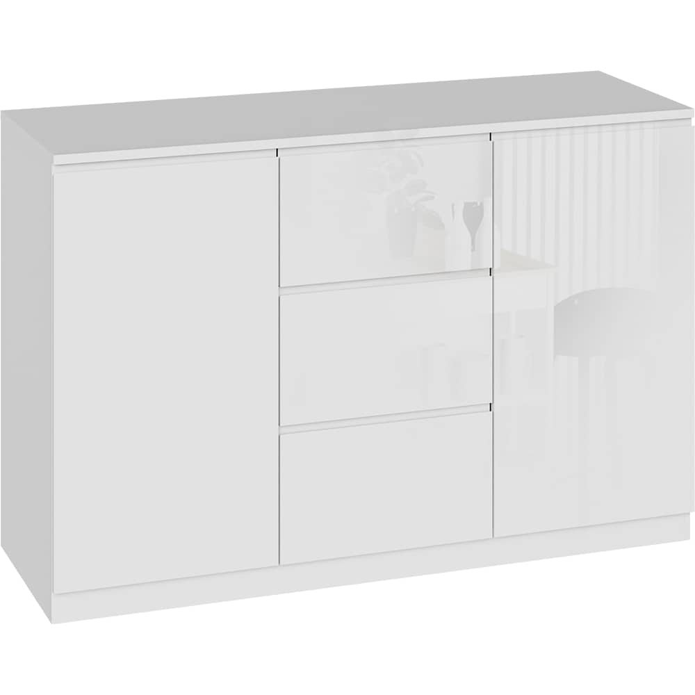 Comoda living BLACK AND WHITE Optimum 03, PAL, 120 x 40 x 80.4 cm, alb lucios