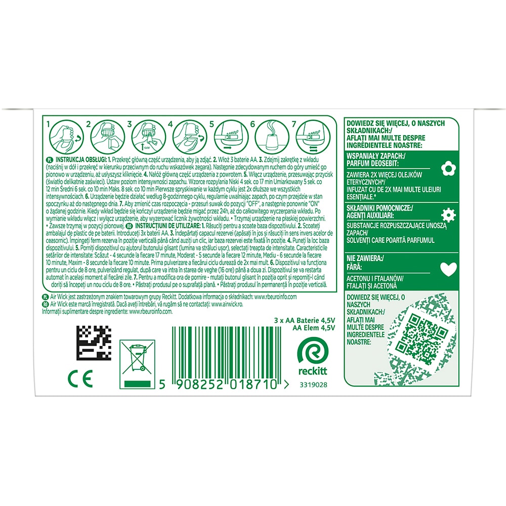 Difuzor de parfum cu uleiuri esentiale AIR WICK Aroma Mist, Bujor Alb si Flori de Iasomie, 20 ml