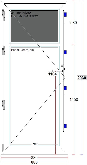 Usa exterior FENSTERWELT, cu geam, 4 camere, 1/3, stanga, PVC, 88 x 203 cm, alb