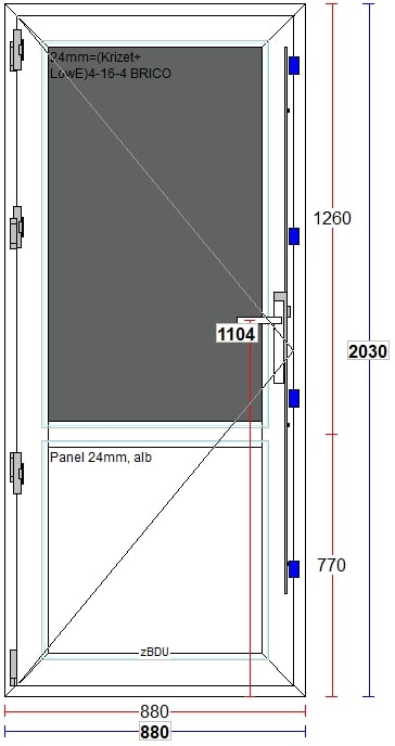 Usa exterior FENSTERWELT, cu geam, 4 camere, 2/3, stanga, PVC, 88 x 203 cm, alb