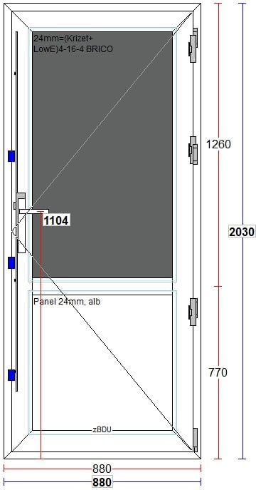 Usa exterior FENSTERWELT, cu geam, 4 camere, 2/3, dreapta, PVC, 88 x 203 cm, alb