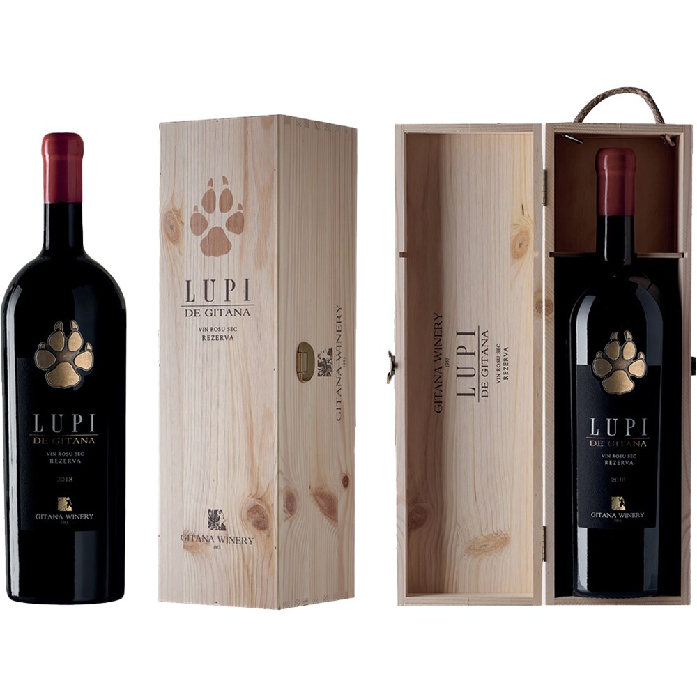 Vin rosu sec Gitana Lupi Wood Gift Box, 1.5L
