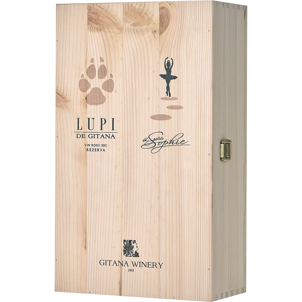 Set Vin rosu sec Gitana Lupi, 0.75L + Vin alb sec La Petite Sophie Wood Gift Box, 0.75L