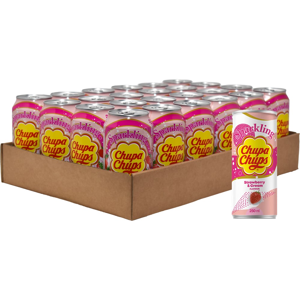 Bautura racoritoare carbogazoasa CHUPA CHUPS Strawberry Cream bax 0.25L x 24 doze
