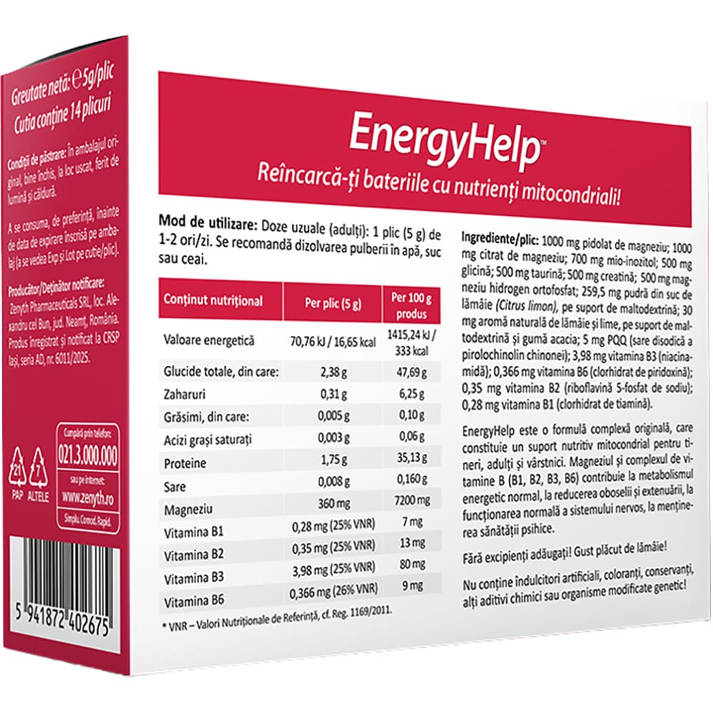 Supliment EnergyHelp, 14 plicuri x 5 g, ZENYTH