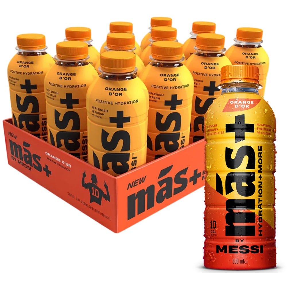 Bautura energizanta MAS BY MESSI Positive Orange d'Or bax 0.5L x 12 sticle