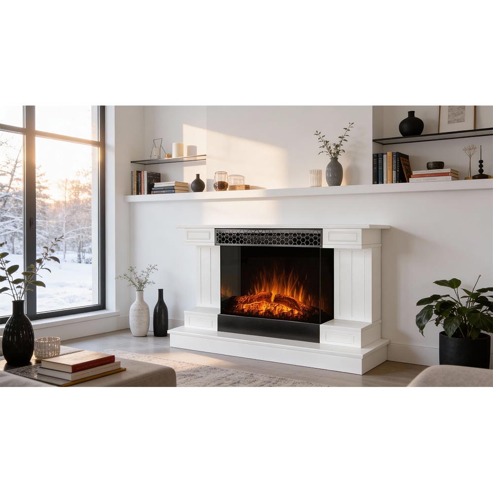 Semineu electric ART FLAME Azona, 1500W, telecomanda, 112 x 43 x 71 cm, alb