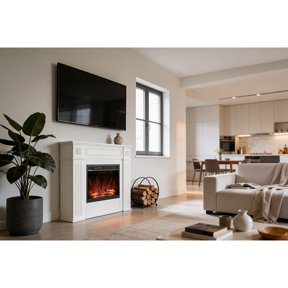 Semineu electric ART FLAME Frame, 1500W, telecomanda, 105 x 27 x 96 cm, alb