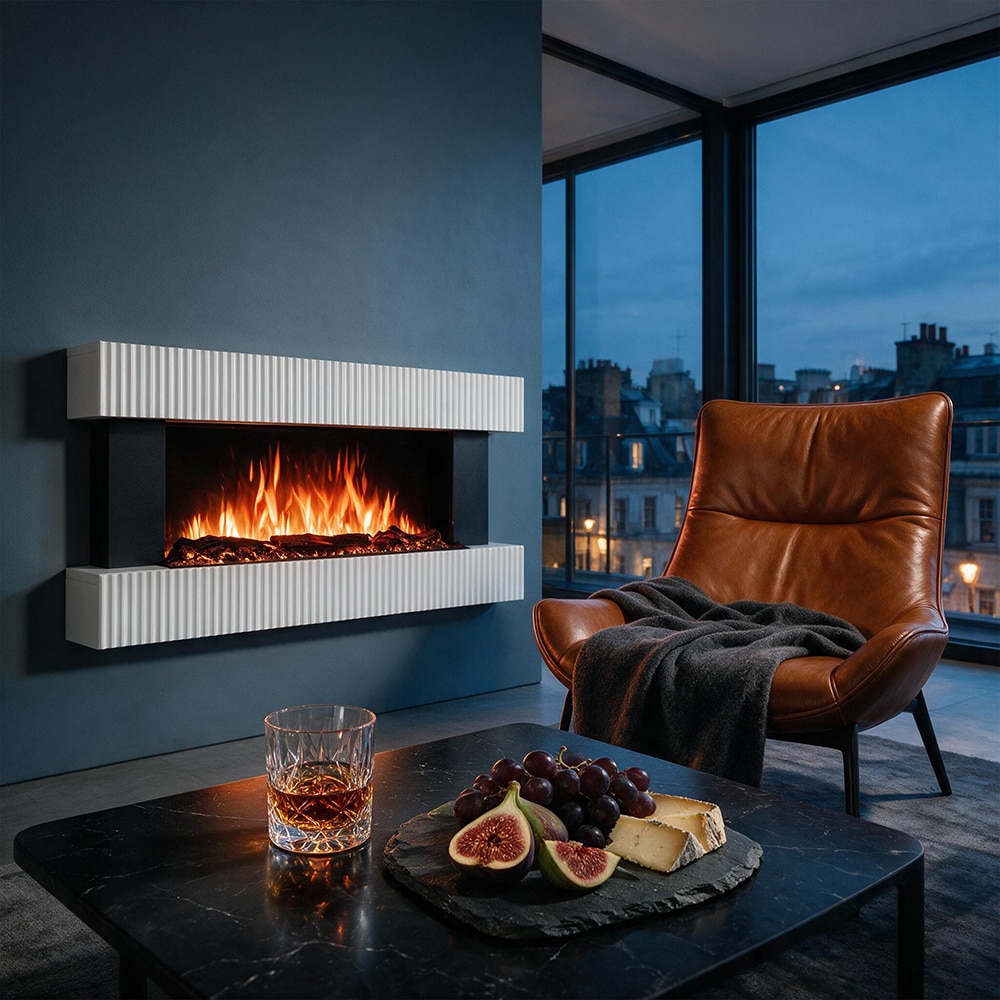 Semineu electric ART FLAME, 1500W, telecomanda, 117 x 21 x 52 cm, alb