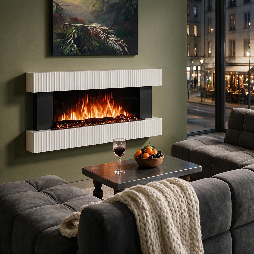 Semineu electric ART FLAME, 1500W, telecomanda, 117 x 21 x 52 cm, alb