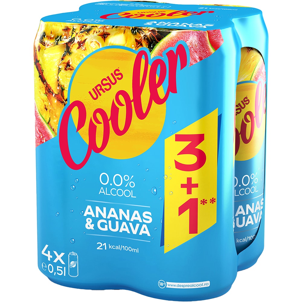 Bere cu arome Ursus Cooler Ananas&Guava 3+1 bax 0.5L x 4 doze