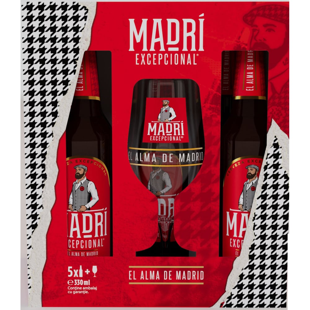 Bere blonda Madri bax 0.33L x 5 sticle + pahar