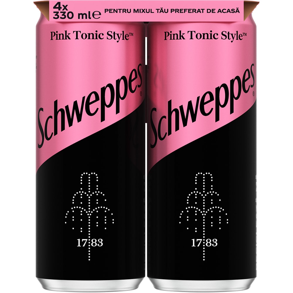 Bautura racoritoare carbogazoasa SCHWEPPES Pink Tonic bax 0.33L x 4 doze