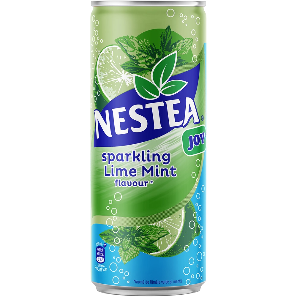 Bautura racoritoare carbogazoasa NESTEA Joy Lime-Menta bax 0.33L x 12 doze