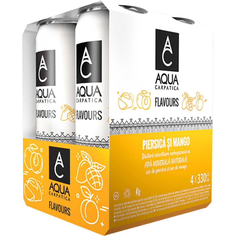 Apa minerala AQUA CARPATICA Piersica & Mango bax 0.33L x 4 doze