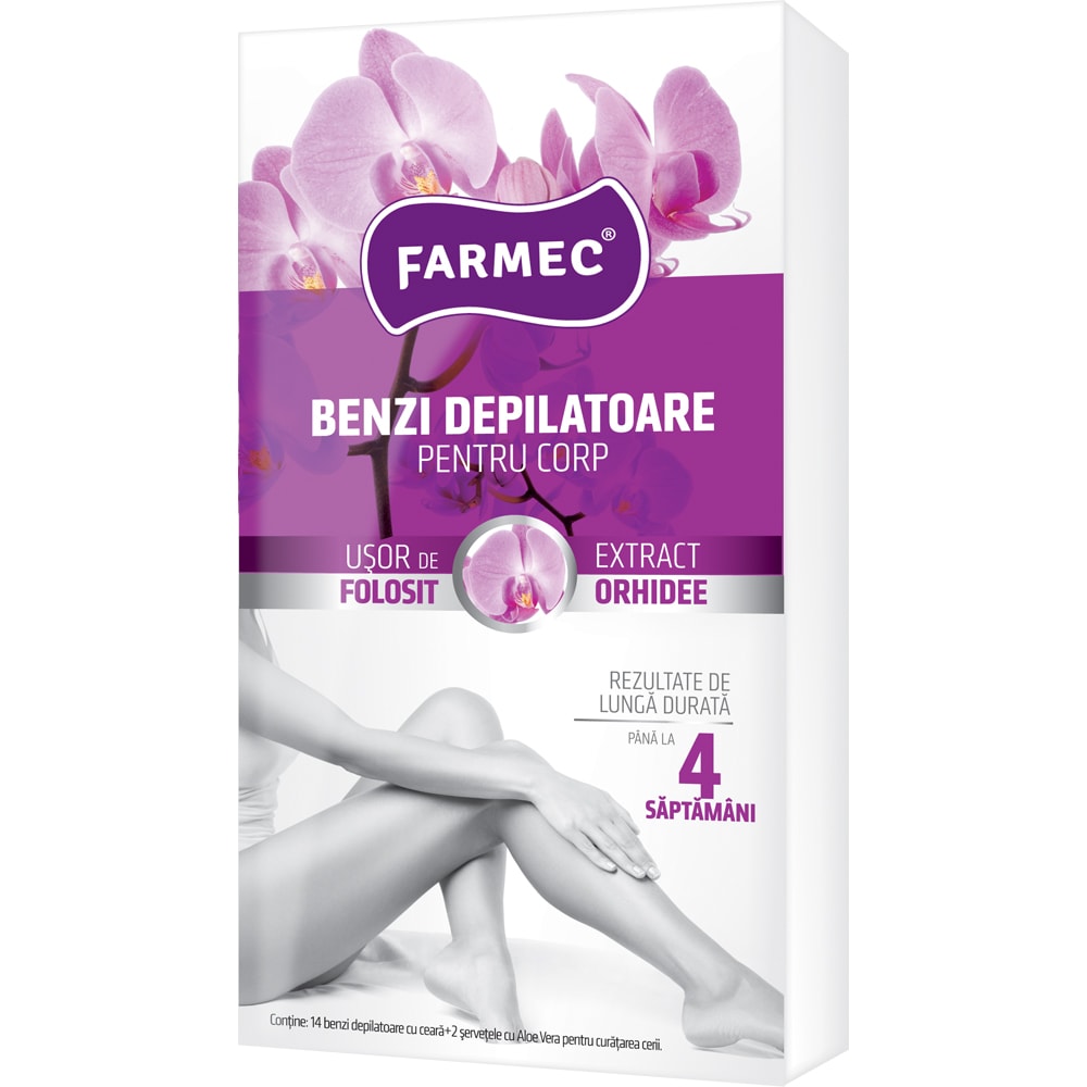 Benzi depilatoare FARMEC pentru corp, Orhidee, 14 benzi