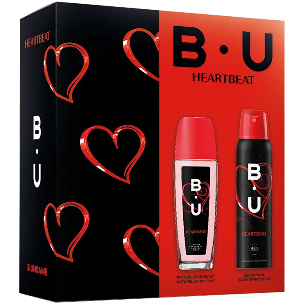 Set ingrijire corp B.U Heartbeat: Parfum pentru corp 75ml + Deodorant spray, 150ml