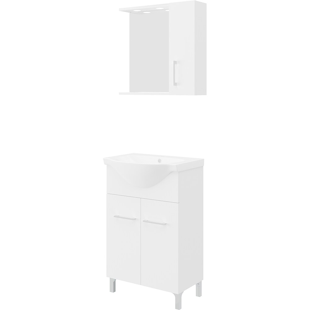 Set mobilier baie SAVINIDUE Smart, 3 piese, 55 cm, iluminare LED, alb