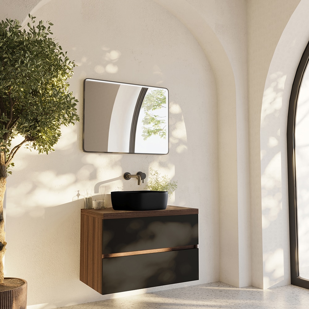 Masca lavoar SAVINIDUE Easy, MDF, 82 x 48 x 55 cm, maro-negru mat