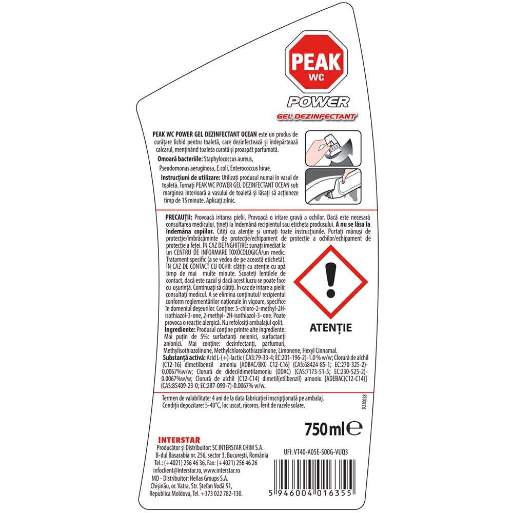 Dezinfectant PEAK WC Ocean, 750 ml