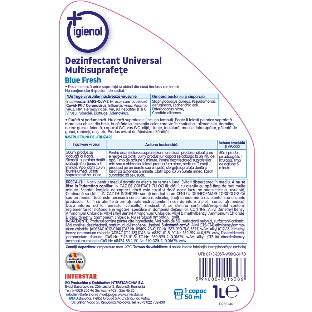 Dezinfectat pardoseli IGIENOL Blue Fresh, 1 l