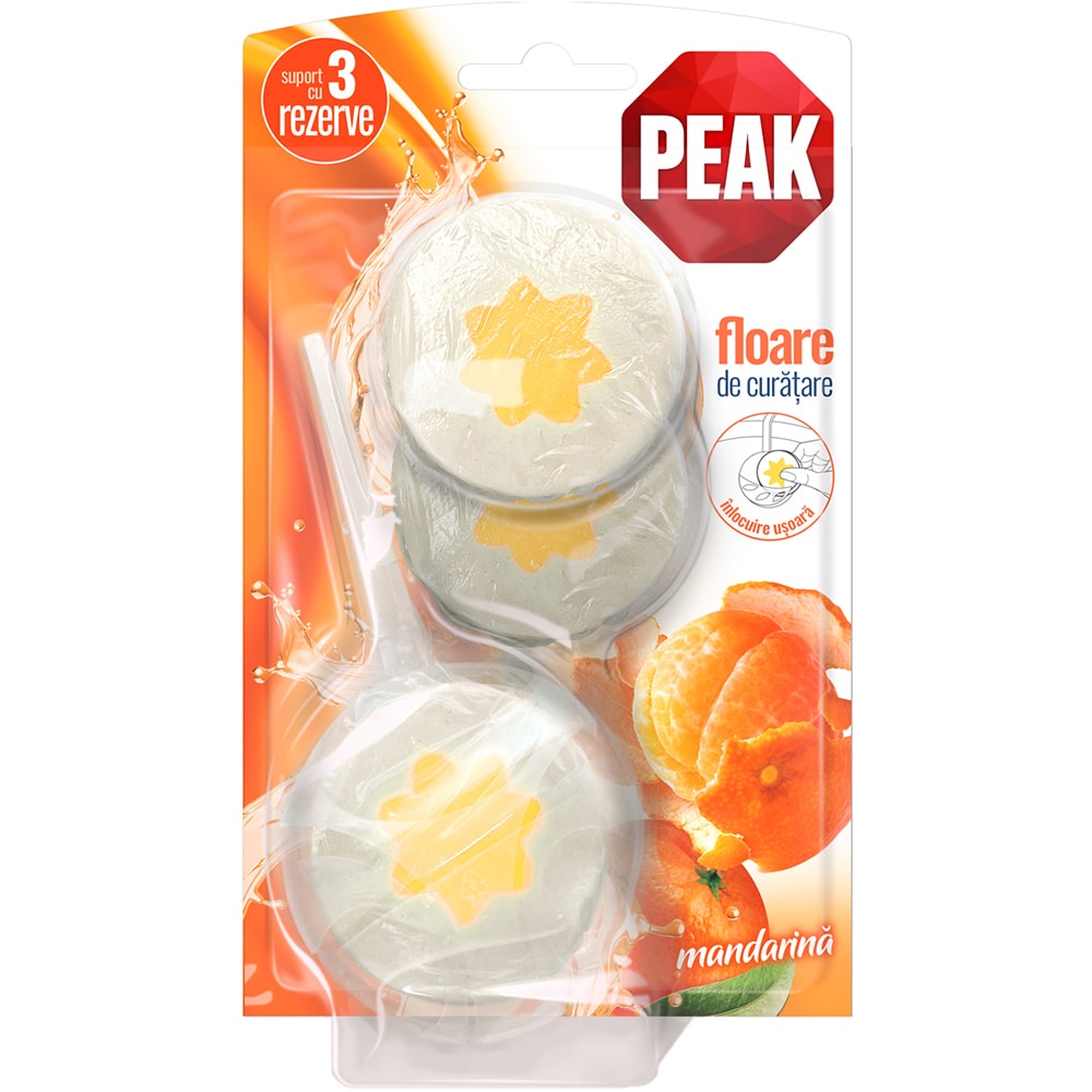 Odorizant toaleta PEAK Floare de curatare Mandarina, 3 x 45g