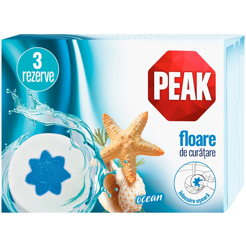 Rezerva odorizant toaleta PEAK Floare de curatare Ocean, 3 x 45g