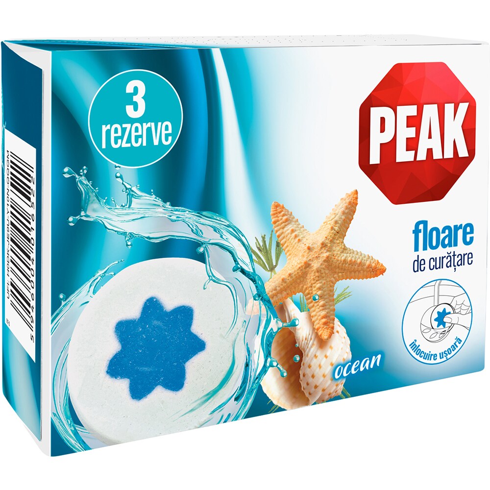 Rezerva odorizant toaleta PEAK Floare de curatare Ocean, 3 x 45g
