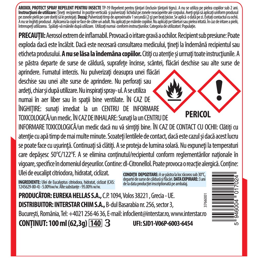 Spray repelent pentru insecte AROXOL Protect, 100 ml