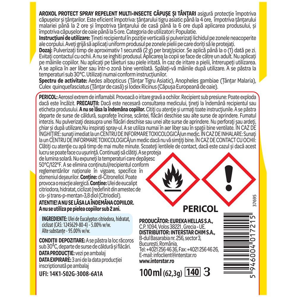 Spray repelent multi-insecte AROXOL Protect, 100 ml