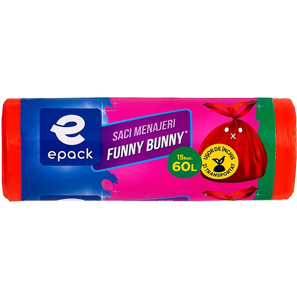 Saci menajeri EPACK Funny Bunny, 15 bucati, 60 l, portocaliu