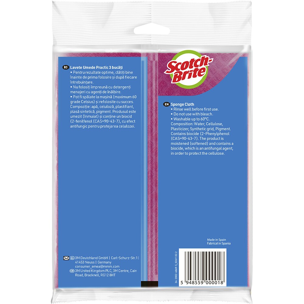 Laveta umeda SCOTCH-BRITE Practic, multicolor, 3 bucati