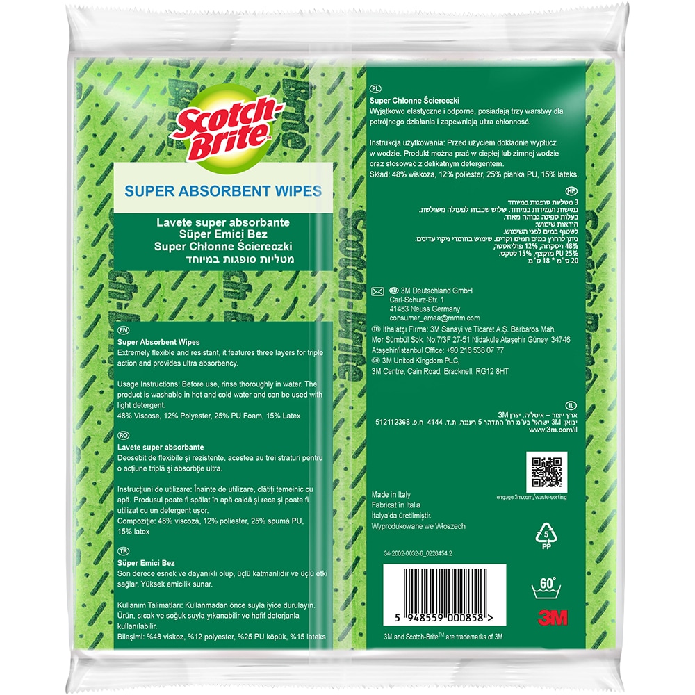 Laveta absorbanta SCOTCH-BRITE MMLA1500, 3 bucati, verde