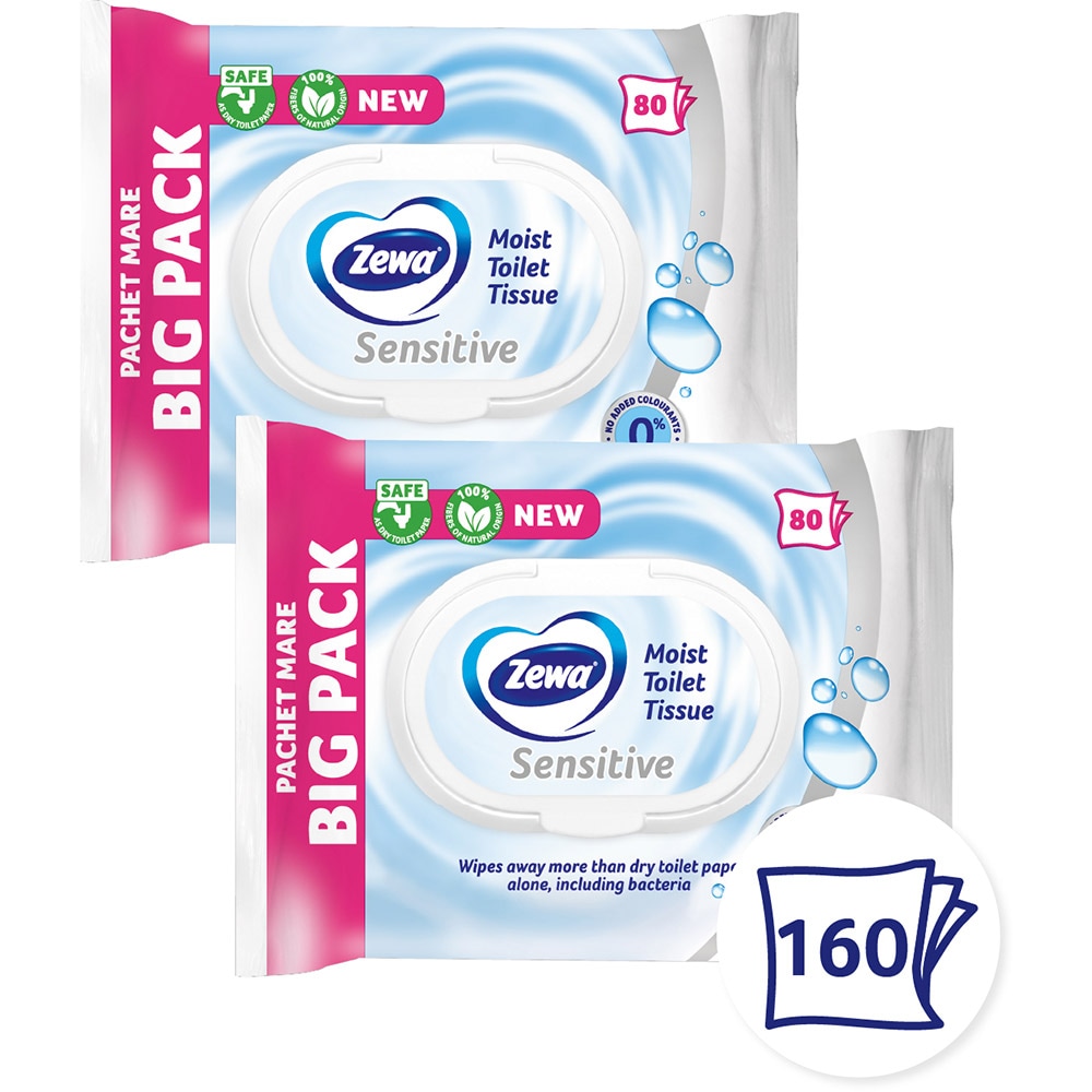 Hartie igienica umeda ZEWA Sensitive, 2 pachete, 80 bucati