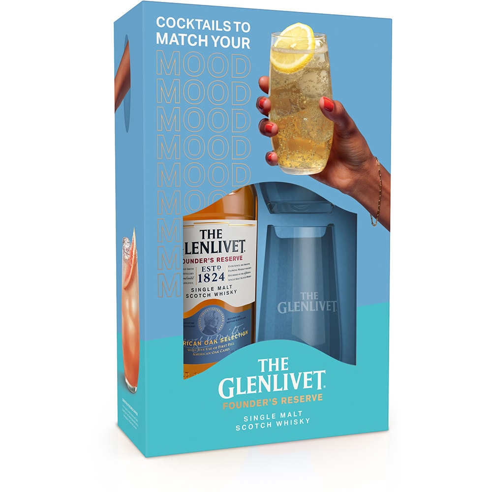Set Whisky The Glenlivet Founders Reserve, 0.7L + 2 pahare