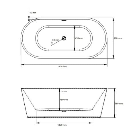 Cada freestanding, ovala, alba, 170 x 80 x 58 cm  Celesta Nova