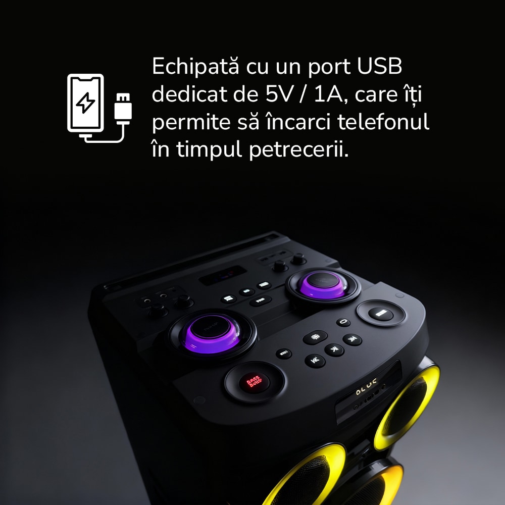 Sistem audio E-BODA Monster Party M200, 400W, Bluetooth, USB, negru