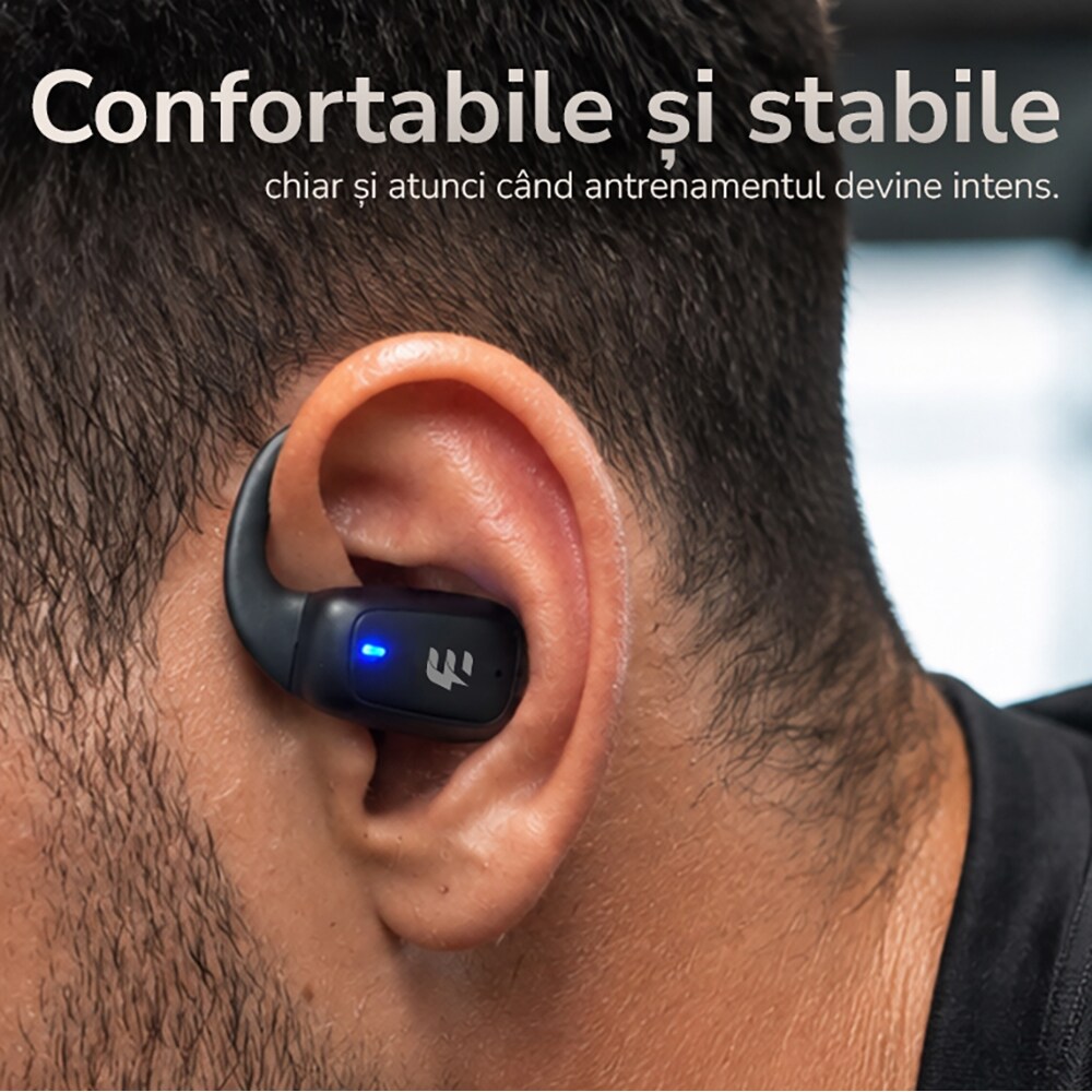 Casti E-BODA True Sound Awareness, True Wireless, Bluetooth, Open-ear, Microfon, negru