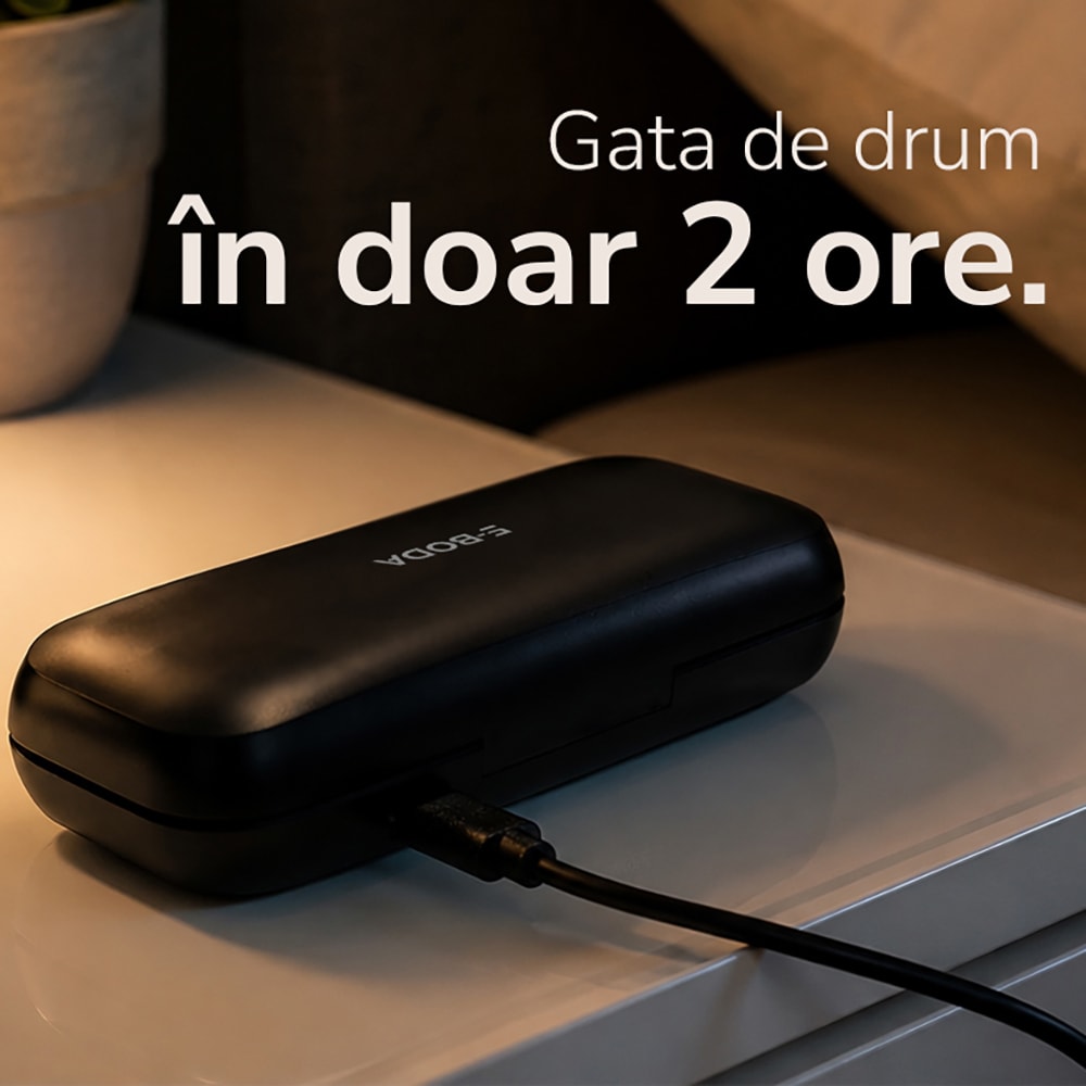 Casti E-BODA True Sound Awareness, True Wireless, Bluetooth, Open-ear, Microfon, negru