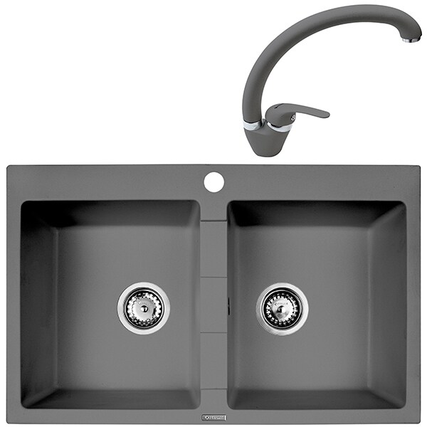 Pachet chiuveta PYRAMIS Econom Bowls, compozit granit + baterie, grey