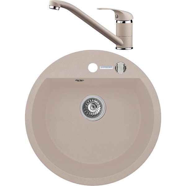 Pachet chiuveta PYRAMIS Round Basic, compozit granit + baterie, bej