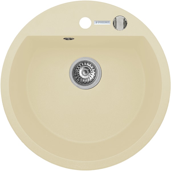 Pachet chiuveta PYRAMIS Round Basic, compozit granit + baterie, crem