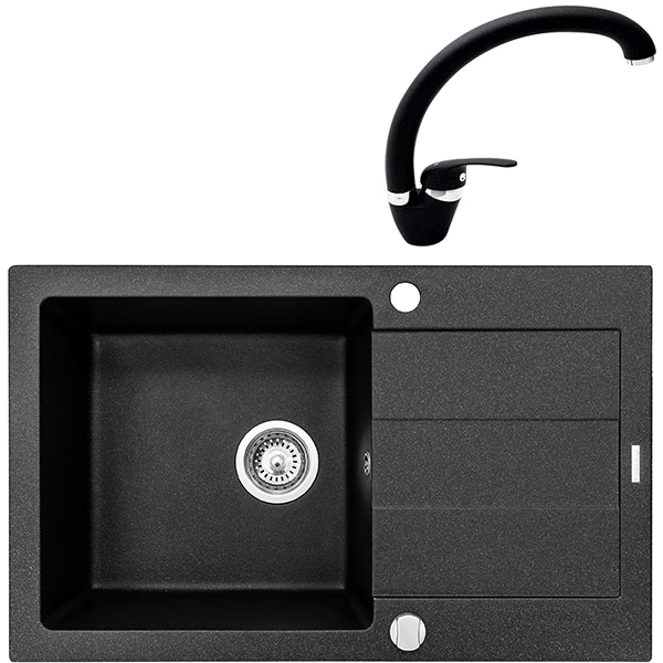 Pachet chiuveta PYRAMIS Class Plus Smart, compozit granit + baterie, negru