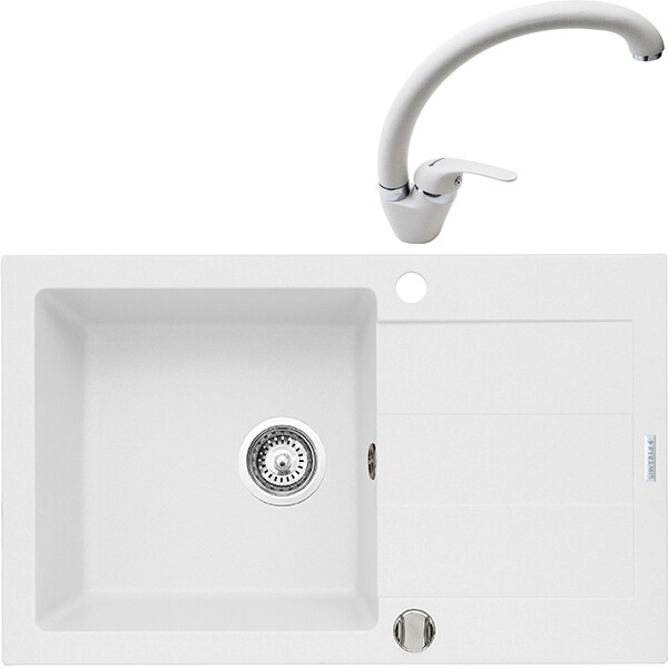 Pachet chiuveta PYRAMIS Class Plus Smart, compozit granit + baterie, alb