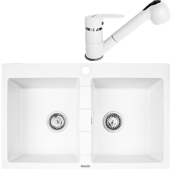 Pachet chiuveta PYRAMIS Class Bowls, compozit granit + baterie, alb