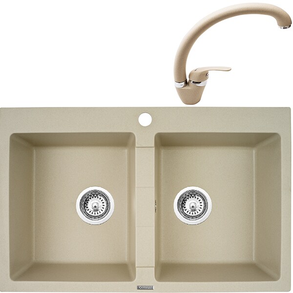 Pachet chiuveta PYRAMIS Econom Bowls, compozit granit + baterie, bej