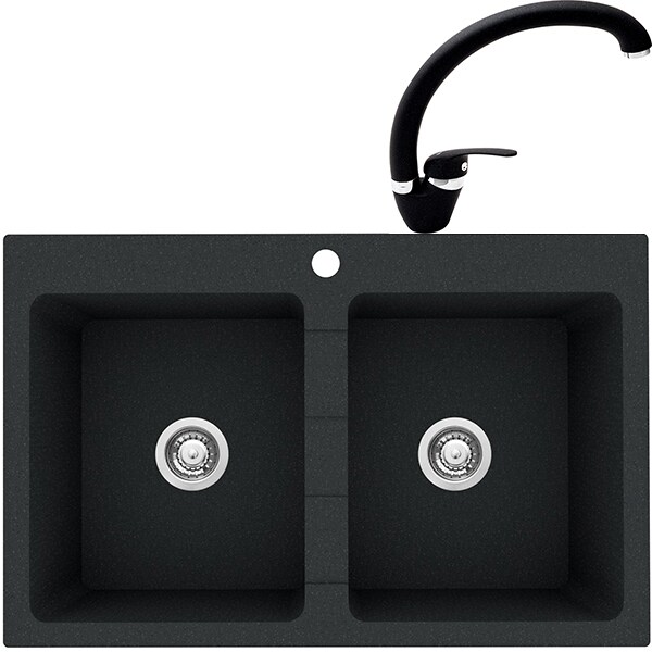 Pachet chiuveta PYRAMIS Econom Bowls, compozit granit + baterie, negru
